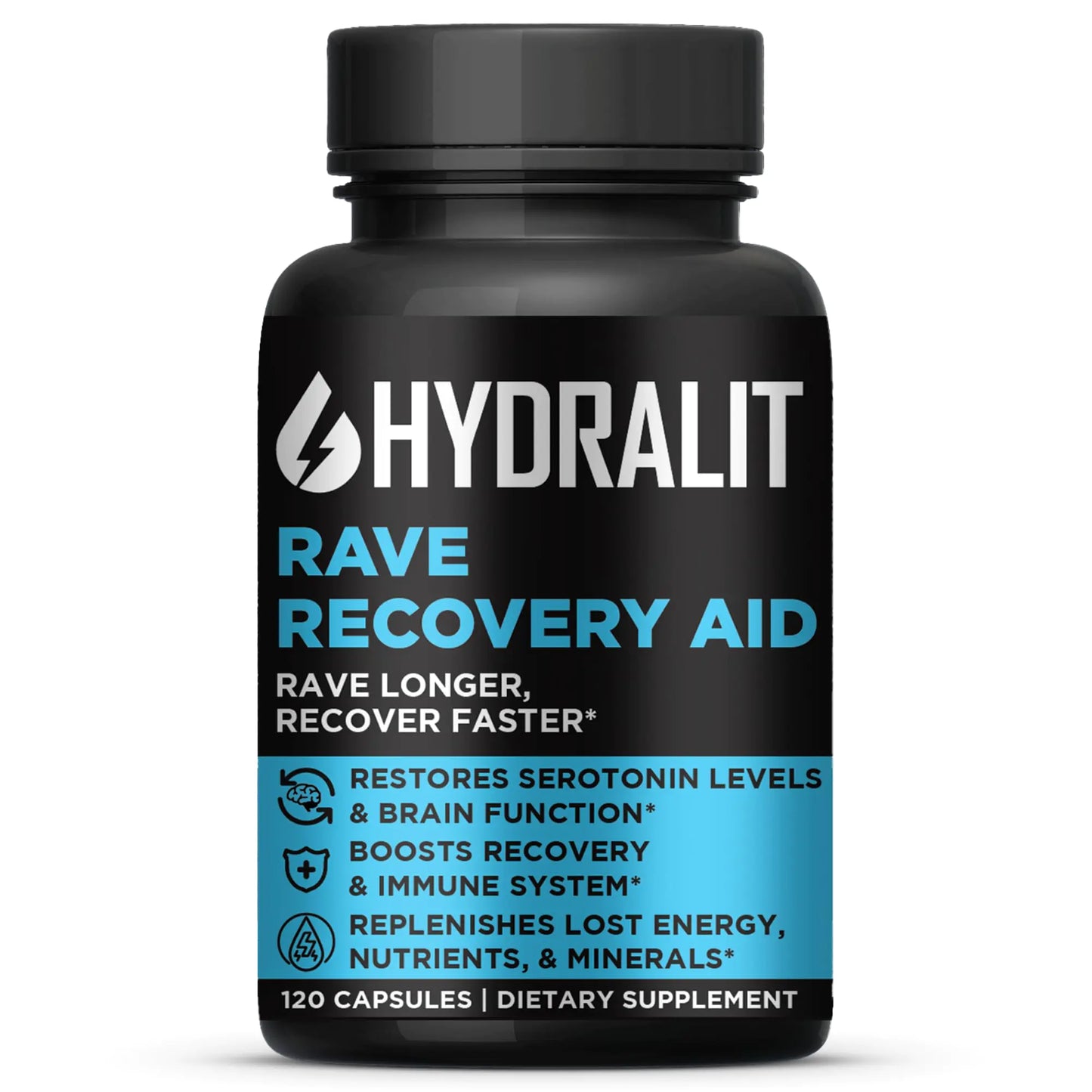 Hydralit Rave Recovery Aid Vitamins After Party Relief Pills Music Festival Accessories Rave Essentials 5-HTP Supplement Electrolytes Hydration Better Mornings Serotonin Energy Hangover 120 Capsules