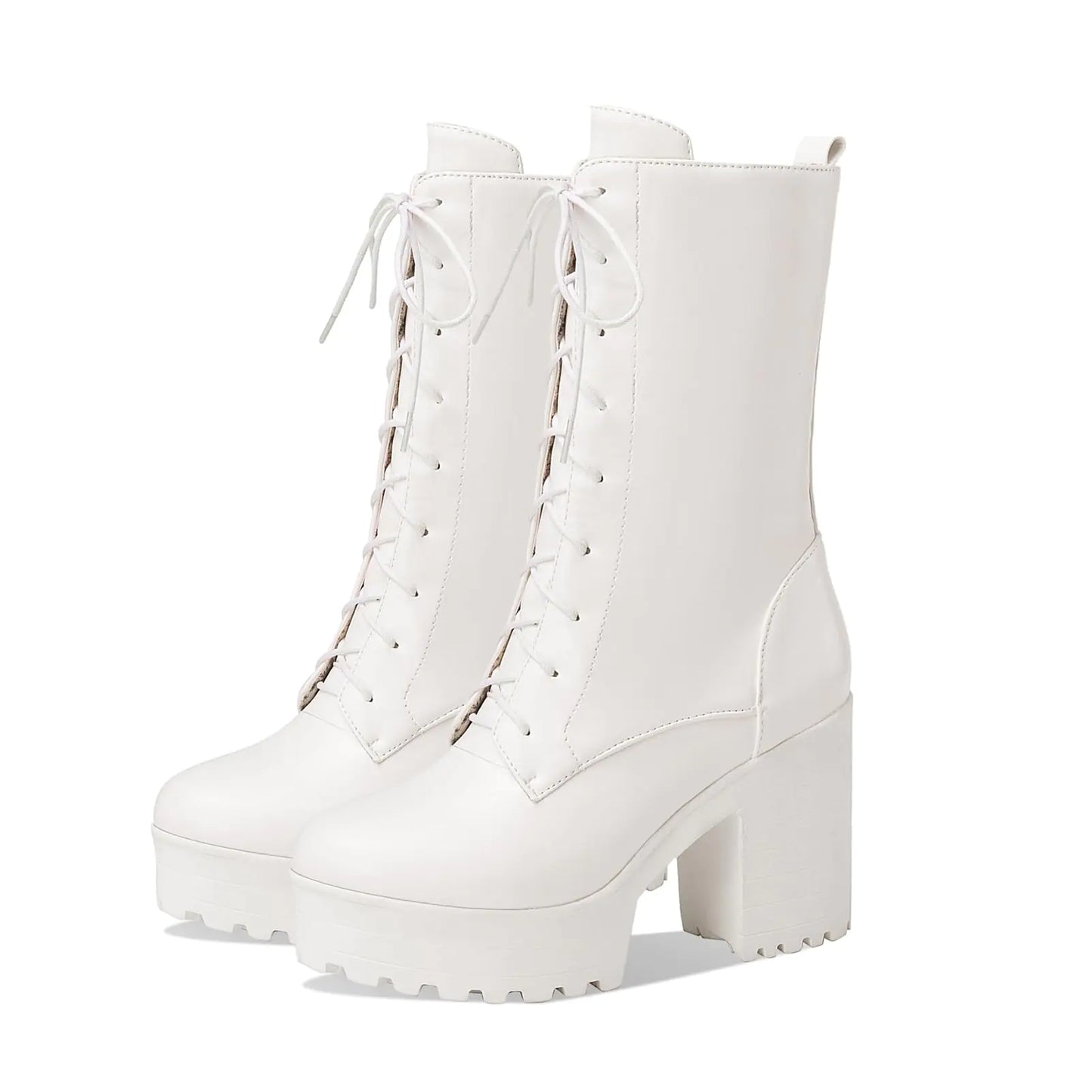 FOREADA White Platform Boots Goth Booties Combat Chunky Heel Boot Lace Lolita Dress Rave Bootie With Zipper