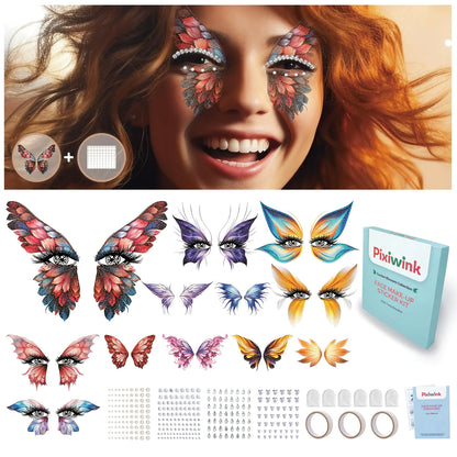 Temporary Tattoos Kit Butterfly Face Glitter Makeup Tattoos Festival Fairy Accessories Face Gems Party Festival Rave Birthday Decoration