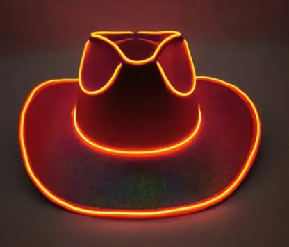 Halloween Festival Party LED Wireless Fluorescent Colorful Cowboy Flashing Hat
