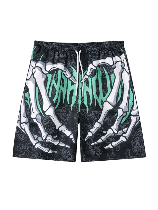 SHENHE Mens Y2K Graphic Shorts Goth Ghostface Skeleton Shorts Streetwear Rave Bandana Paisley Shorts Dark Black S