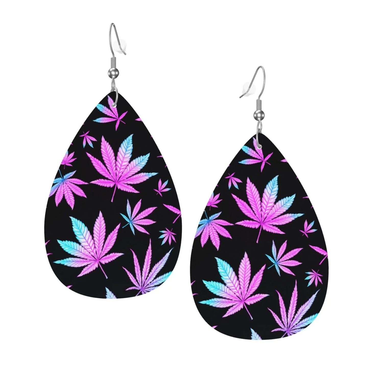 Weed Rave Carnival Earrings Faux Leather Teardrop Earring Lightweight Dangle for Women