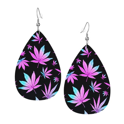Weed Rave Carnival Earrings Faux Leather Teardrop Earring Lightweight Dangle for Women