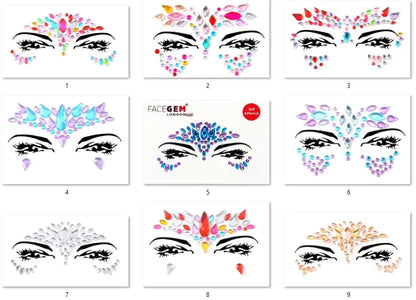 Face Gems Adhesive Glitter Jewel Tattoo Sticker Festival Gems Rave Party Body Make Up (9 PCS Z9ZAKMIX-B)