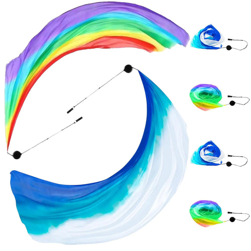 4 Pcs Dance Silk Veil Poi Silk Scarf with Poi Balls Colorful Silk Poi Throwing Balls Poi Streamer for Stage Props Dance Performances and Practice