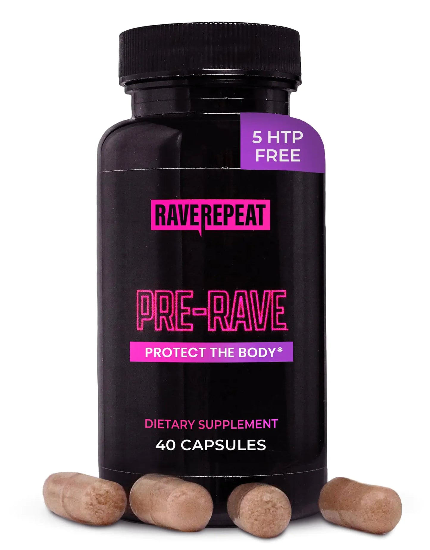 Rave Supplement by Rave Repeat - Jaw Clenching Relief - 5-HTP Free - Supports Muscle Functions Body Brain and Rave Recovery - with Vitamin C Alpha Lipoic Acid and Magnesium Citrate - 40 Capsules