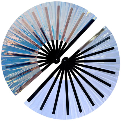 prario Large Folding Hand Rave FanClack Handheld FanHolographic Blue Hand Fan for FestivalsHalloween Rave Outfit Disco PartyBurlesqueDrag Queen for Rave Accessories and Home Decoration