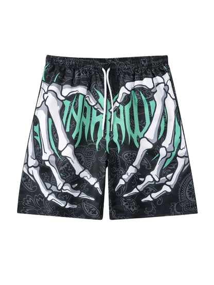 SHENHE Mens Y2K Graphic Shorts Goth Ghostface Skeleton Shorts Streetwear Rave Bandana Paisley Shorts Dark Black S